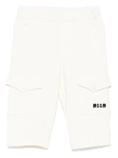 Msgm Babies' Embroidered-logo Trousers In 白色