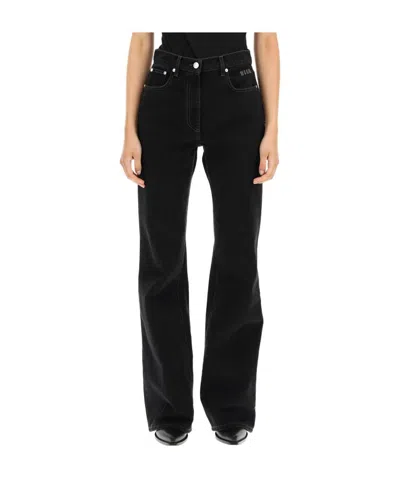 Msgm Embroidered Logo Trousers In Black