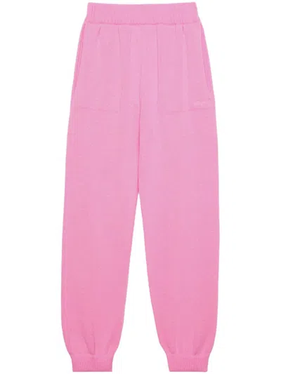 Msgm Embroidered-logo Trousers In Pink