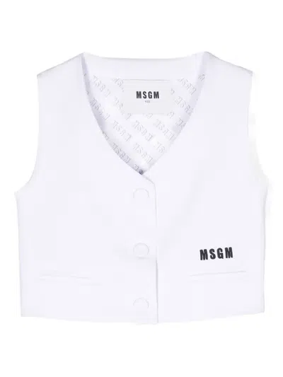 Msgm Kids' Embroidered-logo Waistcoat In White