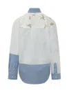 Msgm Embroidered Patchwork Shirt In Offwhite Blue