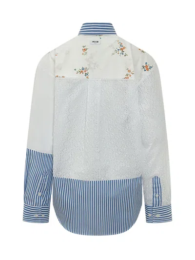 Msgm Embroidered Patchwork Shirt In Offwhite Blue