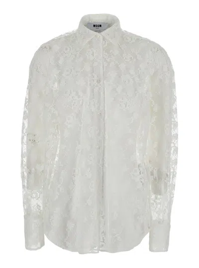 Msgm Embroidered Semi-transparent Polyester Shirt In White