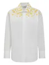 Msgm White Shirt With Classic Collar And Front Embellishment In White
