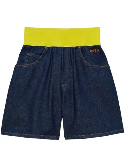 Msgm Embroidered Shorts In Blue
