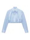 Msgm Logo-embroidered Striped Cropped Shirt In Blue