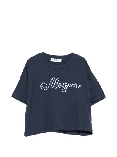 Msgm Kids' Embroidered T-shirt In Blue