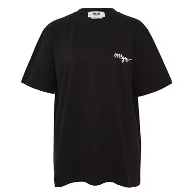 Msgm Embroidered Tee In Black