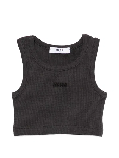 Msgm Kids' Embroidered Top In Gray