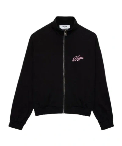 Msgm Embroidered Zip Sweatshirt In Black