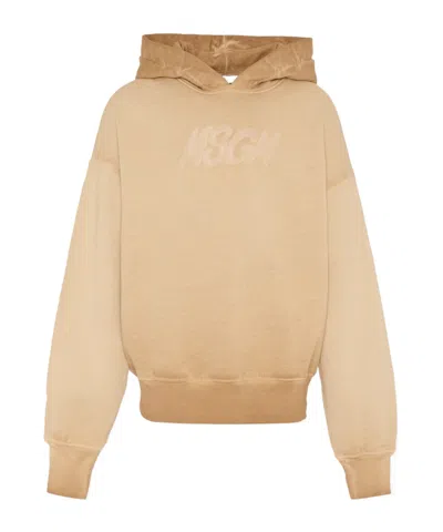 Msgm Embroidered-logo Hoodie In Brown