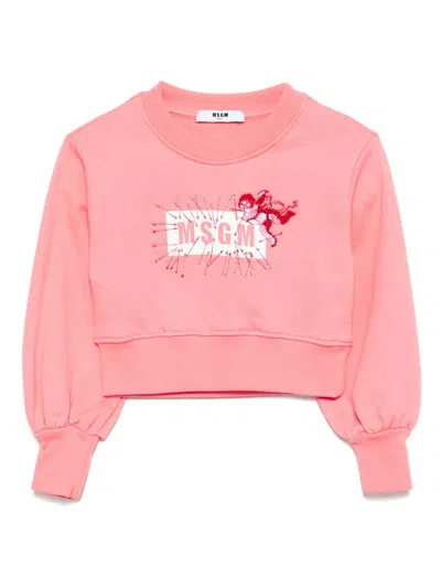 Msgm Kids' Embroidery Logo Sweatshirt In Pink