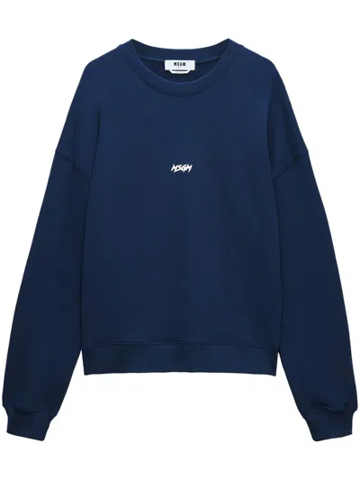 Msgm Extra-long Sleeves Logo-printed Sweatshirt In Blue