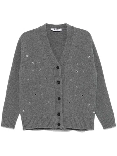 Msgm Eyelet-detailing Cardigan In 灰色