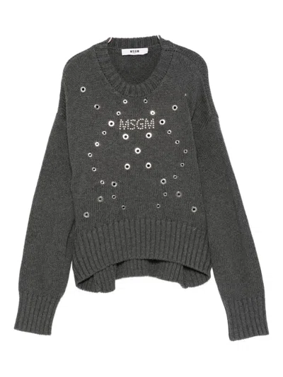 Msgm Kids' Eyelet-embellished Jumper In Gray