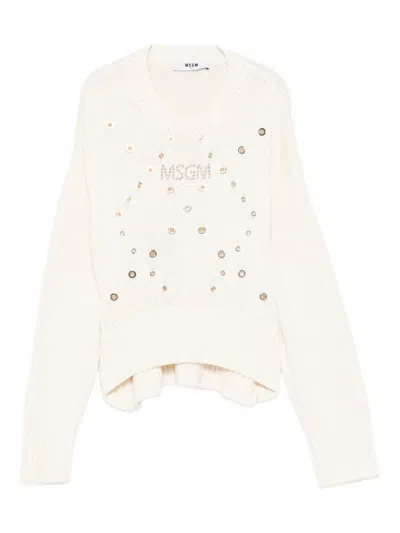 Msgm Kids' Eyelet-embellished Jumper In White