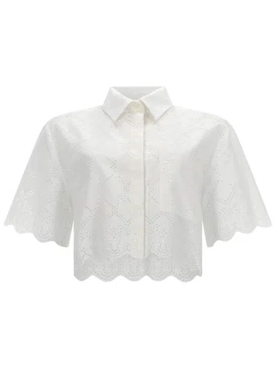 Msgm Eyelet Short-sleeve Button-up Shirt In White