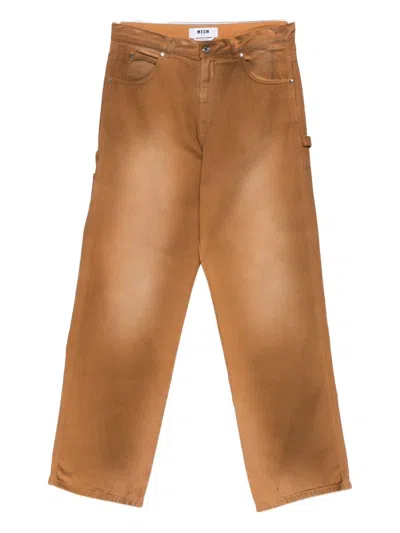 Msgm Faded Cotton Trousers In Brown