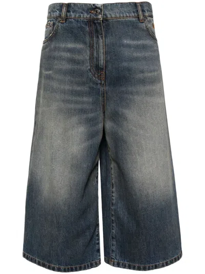 Msgm Indigo Embroidered Denim Shorts In 88 Blue