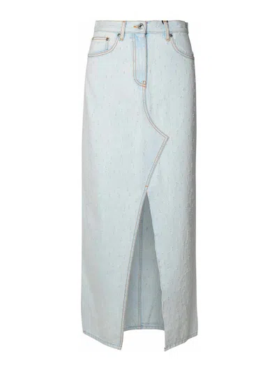 Msgm Cotton Skirt With Back Pockets And Front Slit In Blue