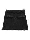 Msgm Black Mini-skirt With Multicolor Sequins In Fringed Fabric Woman In Negro