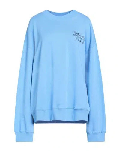 Msgm Fantastic Green Woman Sweatshirt Azure Size Xxl Organic Cotton In Blue