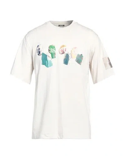 Msgm Fantastic Green X Duccio Maria Gambi Man T-shirt Ivory Size S Organic Cotton In White