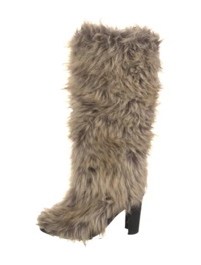 Pre-owned Msgm Faux Fur Boots In Neutrals