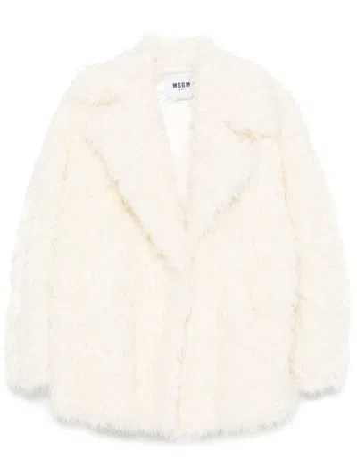 Msgm Faux-fur Coat In Off White