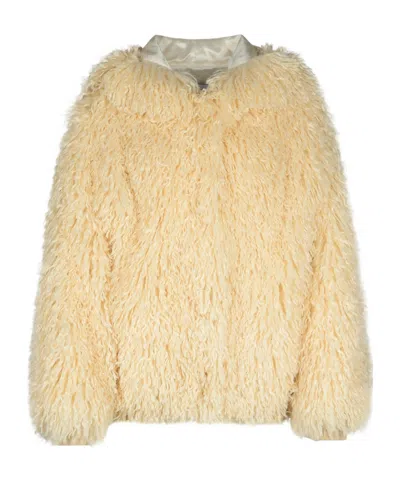 Msgm Faux-fur Single-breasted Jacket In Nude