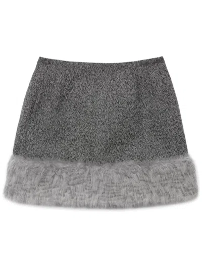 Msgm Faux-fur Trim Mini Skirt In Black