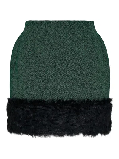 Msgm Faux Fur-trimmed Skirt In Green