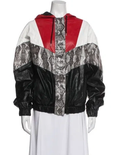 Pre-owned Msgm Faux Leather Animal Print Bomber Jacket In Black