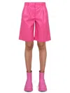 Msgm Faux Leather Bermuda Shorts In White