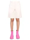 Msgm Faux Leather Bermuda Shorts In Ivory
