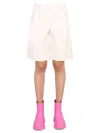 Msgm Faux Leather Bermuda Shorts In Neutral