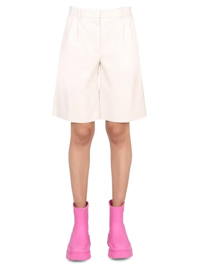 Msgm Faux Leather Bermuda Shorts With Button Closure In Neutral
