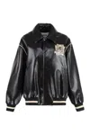 Msgm Logo-patch Faux-leather Bomber Jacket In Black