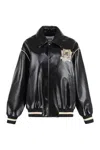 Msgm Logo-patch Faux-leather Bomber Jacket In Black