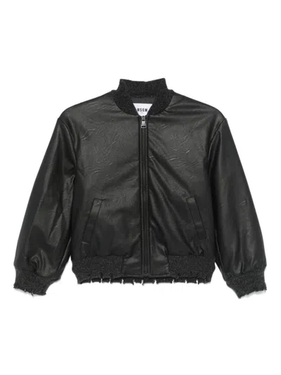 Msgm Kids' Faux-leather Jacket In Black