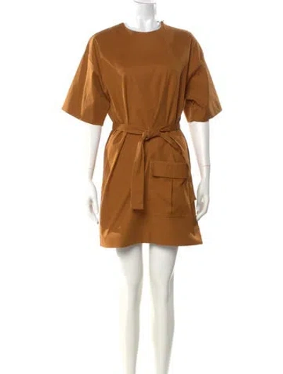 Pre-owned Msgm Faux Leather Mini Dress In Brown