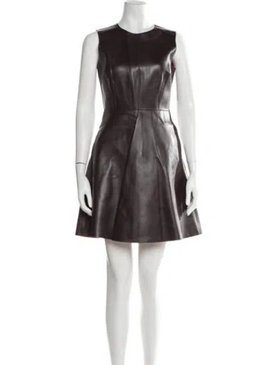 Pre-owned Msgm Faux Leather Mini Dress In Brown