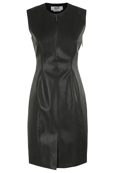 MSGM FAUX-LEATHER SHEATH MIDI DRESS