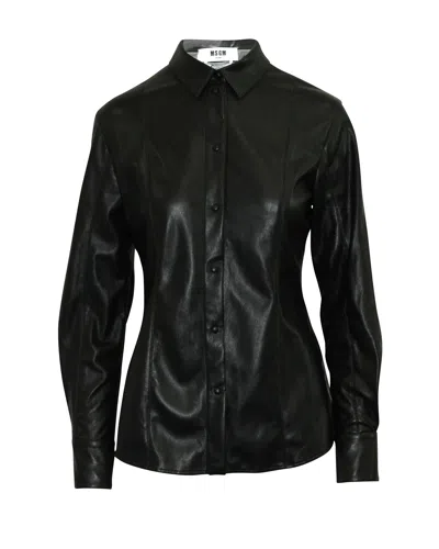 Msgm Faux Leather Shirt In Black Polyurethane