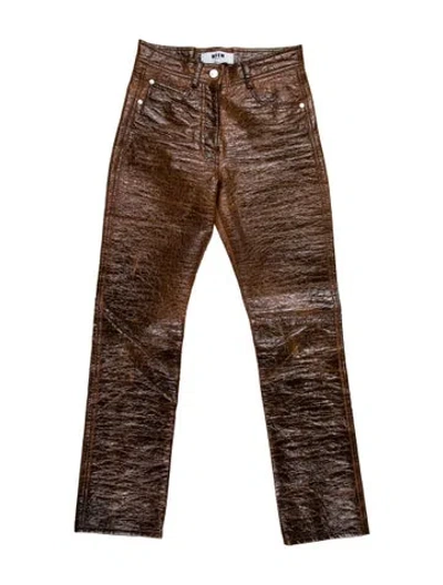 Pre-owned Msgm Faux Leather Straight Leg Pants In Brown