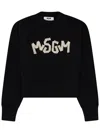 Msgm Cropped Textured Logo Cotton Sweatshirt In Black