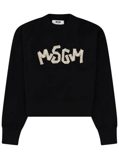 Msgm Lace-logo Sweatshirt In Black
