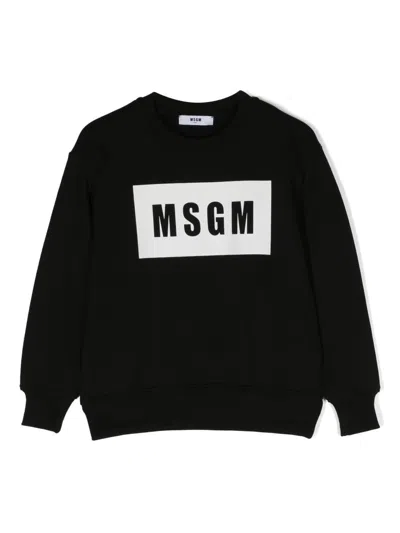 Msgm Kids' Felpa Con Logo In Black