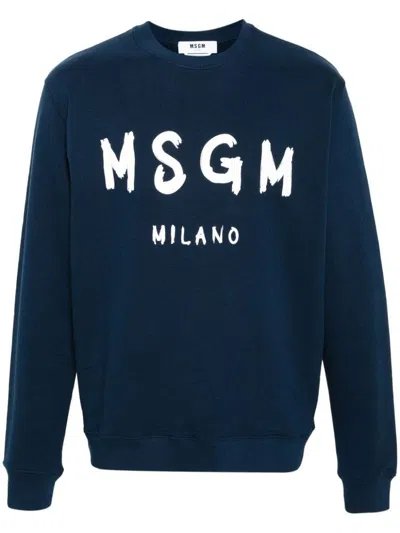 Msgm Logo-print Sweatshirt In Blue