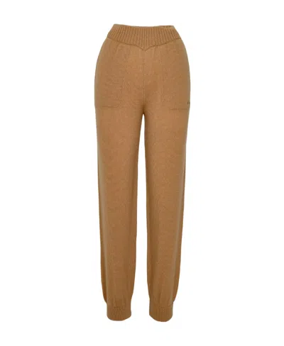 Msgm Fine-knit Elasticated-waistband Trousers In Brown